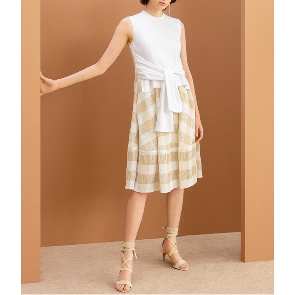 Adeam Jasmine Sleeveless Tie Waist Gingham Plaid Knee Length Dress Large NWT,All Products : American Fashion Style Bags On Sale